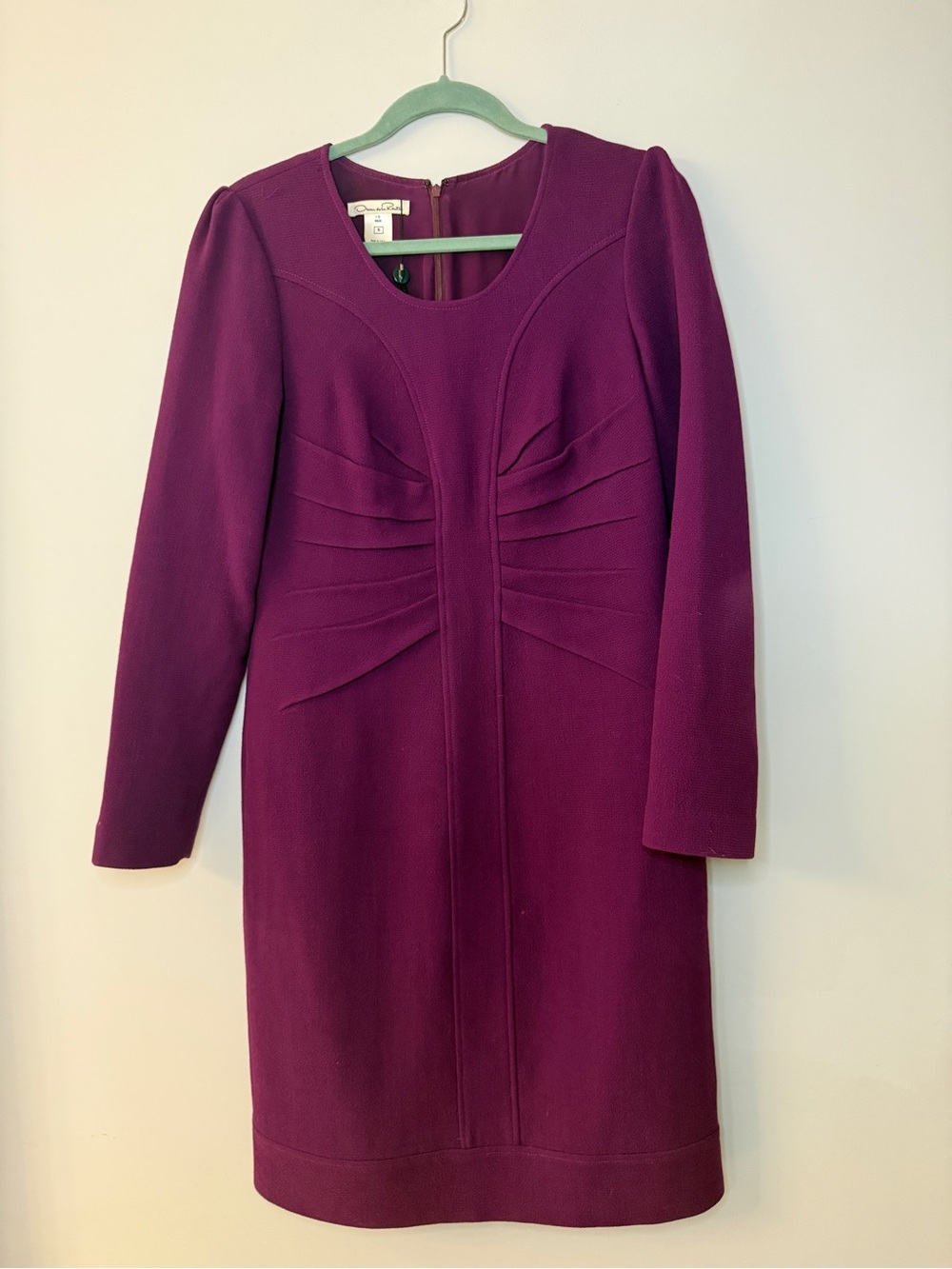 Oscar de la Renta Wool Silk Pleated Sheath Dress Purple Size 10